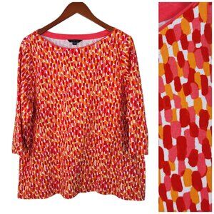 Lands End T-Shirt Plus Size 2X 20-22W Top Pink Orange Dot Print 3/4 Sleeve